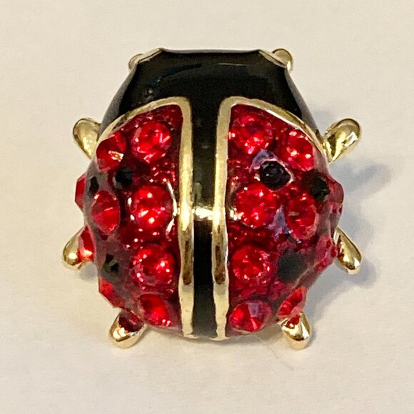 Vintage Ladybug Pin Tie Tac Lapel Hat Crystal Enamel Red Black Gold Plated - Picture 6 of 11